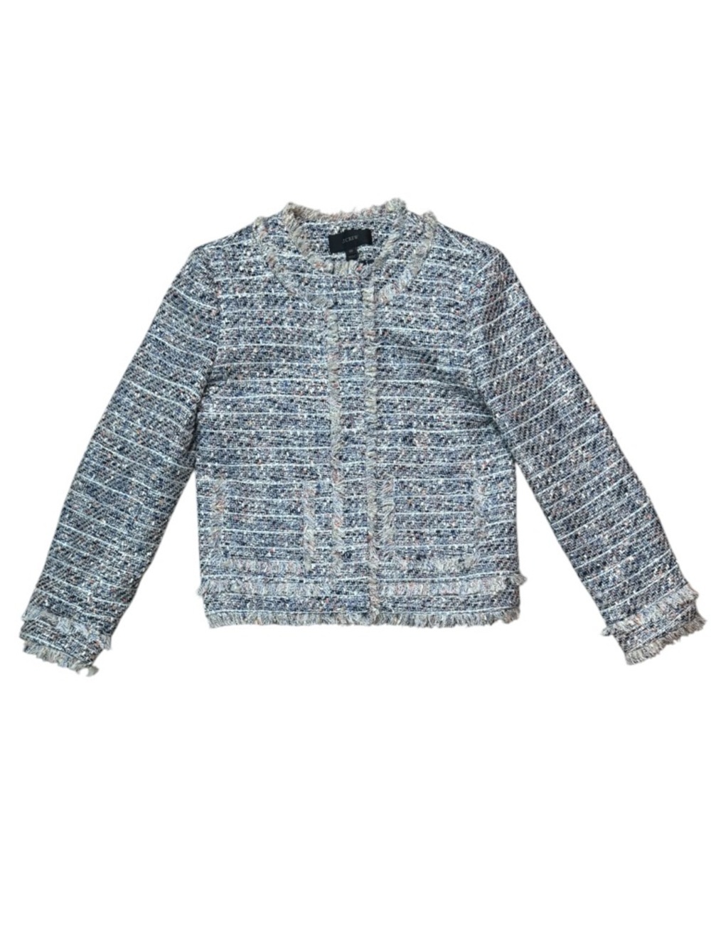 J.Crew Multicolor Tweed Frayed Trim Zip Blazer Jacket Size 00